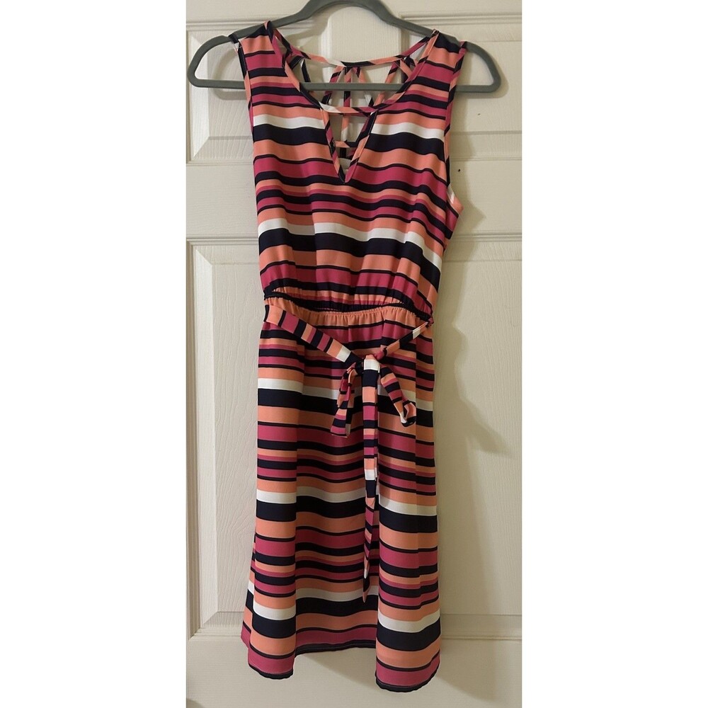 Skies Are Blue Womens Sz 8 Striped Sundress Sleeveless Colorful Boho Beach Dress